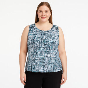 Croft & Barrow Multicolor Abstract Print Pleated Neckline Sleeveless Top Size 2X